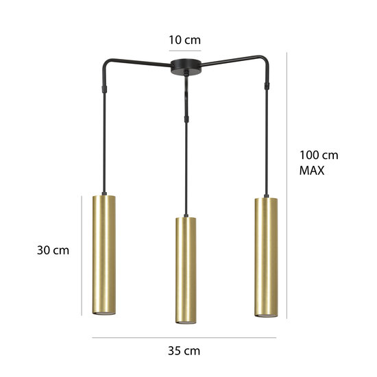 Emibig Emibig Porvoo compacte 3L zwart en goud hanglamp lange kokers 3x GU10 - Perfecte verlichting voor elke ruimte