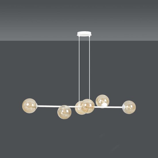 Emibig Emibig Lejre beautiful white 6 lamps E14 medium hanging lamp with 6 amber-colored bulbs - Create a warm atmosphere in your home
