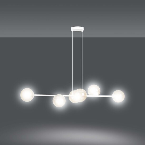 Emibig Emibig Lejre beautiful white 6 lamps E14 medium hanging lamp with 6 amber-colored bulbs - Create a warm atmosphere in your home