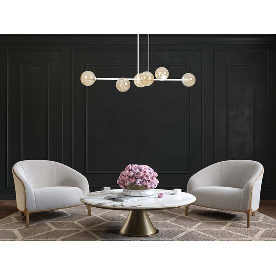Emibig Emibig Lejre beautiful white 6 lamps E14 medium hanging lamp with 6 amber-colored bulbs - Create a warm atmosphere in your home