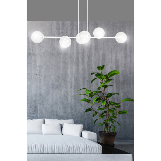 Emibig Emibig Lámpara colgante blanca Herlev 6 lámparas E14 con 6 bolas de vidrio - Ideal para una iluminación elegante en su hogar