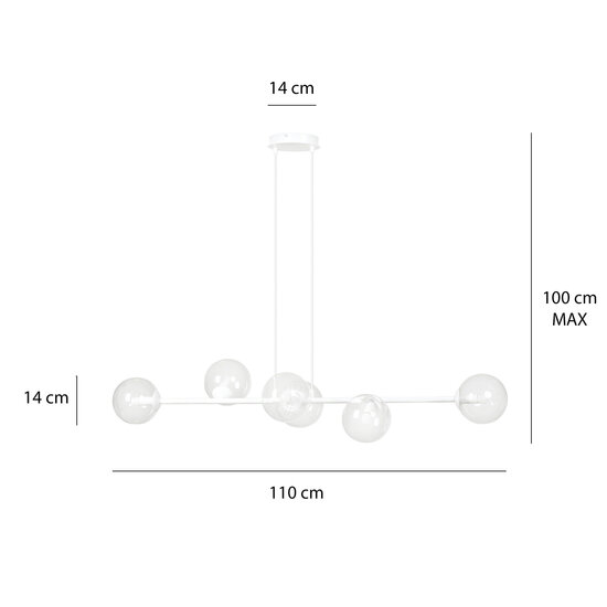 Emibig Emibig Lámpara colgante blanca Herlev 6 lámparas E14 con 6 bolas de vidrio - Ideal para una iluminación elegante en su hogar