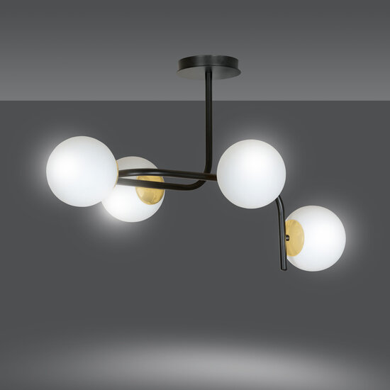 Emibig Emibig Tampere gran lámpara de techo negra y dorada con brazos curvados y 4x E14 en una bombilla blanca - Iluminación ideal para interiores modernos