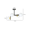 Emibig Emibig Tampere grote zwarte met goud plafondlamp met gebogen armen en 4x E14 in een witte bol - Perfecte verlichting voor moderne interieurs
