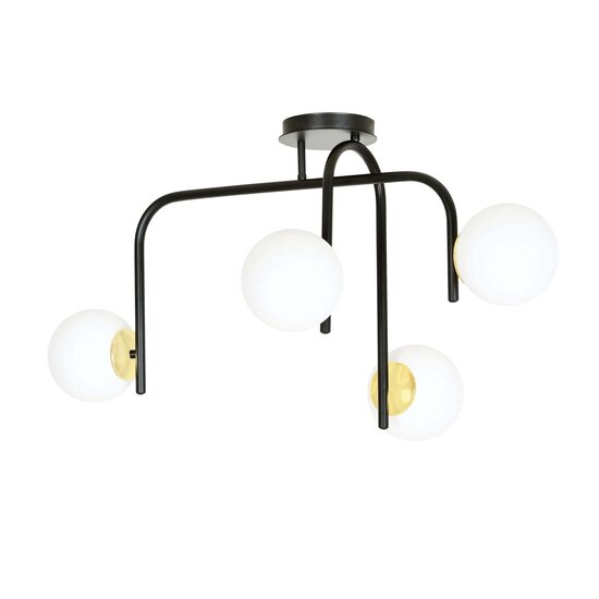 Emibig Emibig Lámpara de techo especial Tampere negra y dorada con brazos curvados y 4x E14 en una esfera blanca - Iluminación ideal para interiores modernos