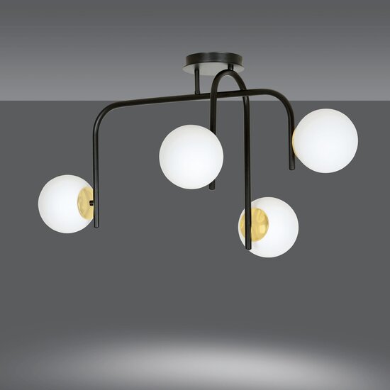 Emibig Emibig Tampere special black and gold ceiling lamp with curved arms and 4x E14 in a white sphere - Ideal lighting for modern interiors
