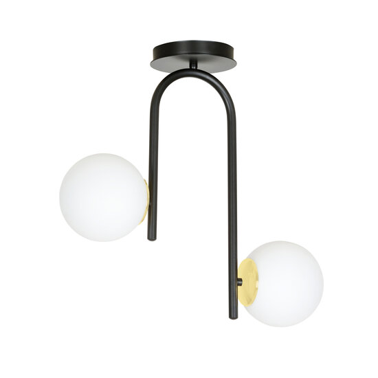 Emibig Emibig Tampere curved black and gold ceiling lamp with 2 glass white bulbs E14 - Ideal lighting for any space