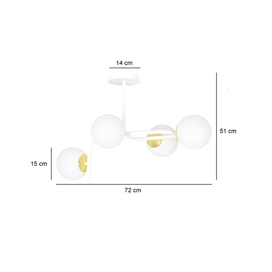 Emibig Emibig Espoo grote witte met goud plafondlamp met gebogen armen en 4x E14 in een witte bol - Perfecte verlichting voor elke ruimte