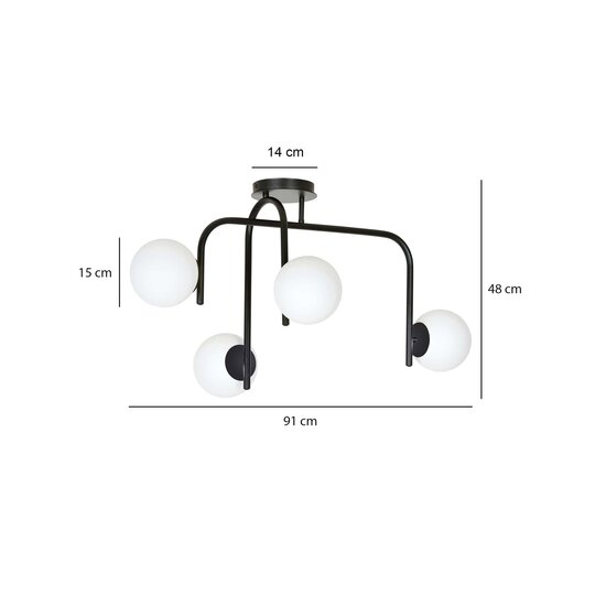 Emibig Emibig lampe de plafond noire spéciale Helsingfors avec bras courbés et 4x E14 dans une ampoule blanche - Éclairage idéal pour les intérieurs modernes