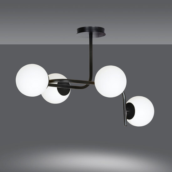Emibig Emibig Helsingfors grote zwarte plafondlamp met gebogen armen en 4x E14 in een witte bol - Perfecte verlichting voor elke ruimte