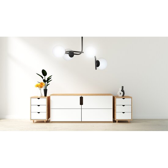 Emibig Emibig Helsingfors grote zwarte plafondlamp met gebogen armen en 4x E14 in een witte bol - Perfecte verlichting voor elke ruimte