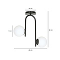 Emibig Emibig Helsingfors gebogen zwarte plafondlamp met 2 glazen witte bollen E14 - Perfect voor sfeervolle verlichting in elke ruimte