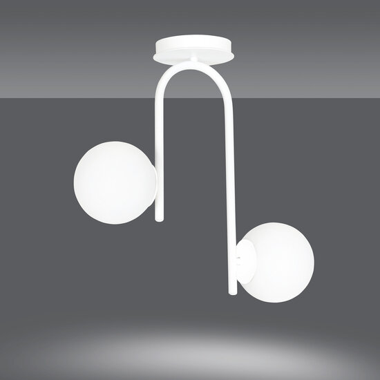 Emibig Emibig Helsinki gebogen witte plafondlamp met 2 glazen witte bollen E14 - Perfecte verlichting voor elke ruimte