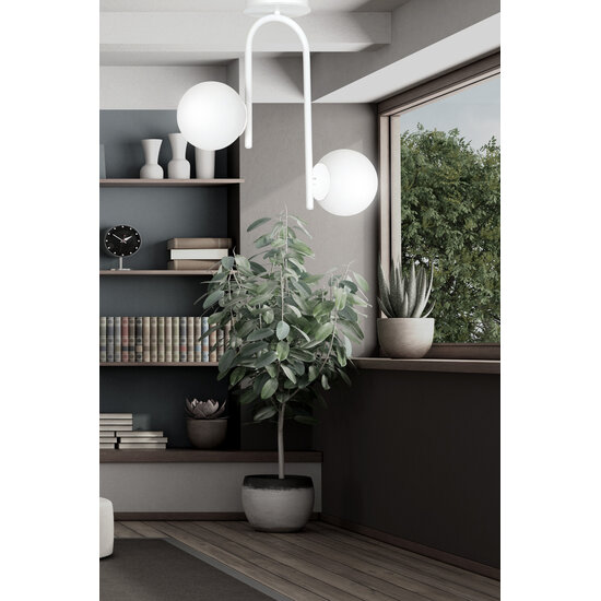 Emibig Emibig lámpara de techo blanca curvada Helsinki con 2 bombillas de vidrio blancas E14 - Iluminación perfecta para cualquier espacio