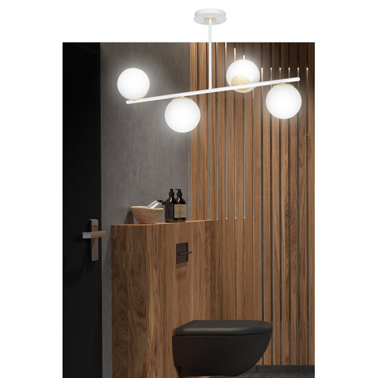 Emibig Emibig Suspension 4 lampes or et blanc Struer avec ampoules blanches laiteuses E14 - Éclairage parfait pour chaque espace