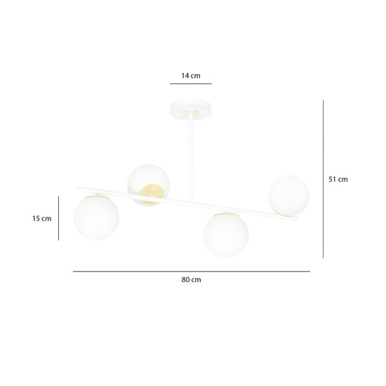 Emibig Emibig Lámpara colgante Struer de 4 luces en oro y blanco con bombillas blancas lechosas E14 - Iluminación perfecta para cualquier espacio