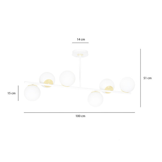 Emibig Emibig Struer white with gold 6 lamp hanging lamp with milky white bulbs E14 - Perfect for modern interiors