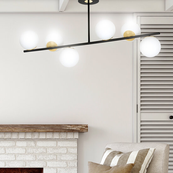 Emibig Emibig Lampe suspendue Struer noire et dorée avec ampoules blanches laiteuses 6x E14 - Éclairage élégant pour tous les espaces