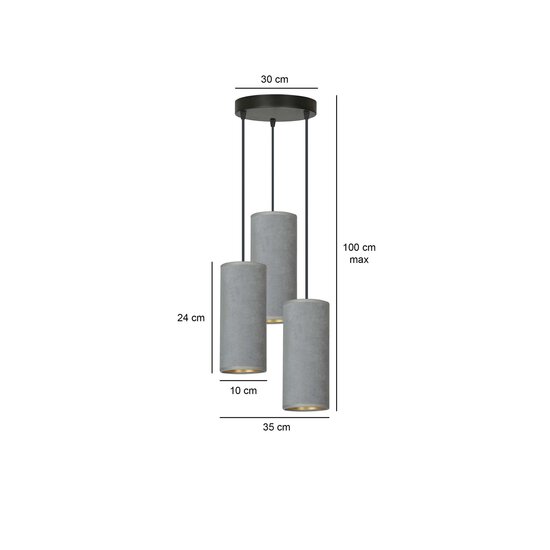 Emibig Emibig lampe suspendue ronde Nordfyn avec 3 tubes modernes gris 3x E27 - Idéale pour un éclairage de cuisine élégant