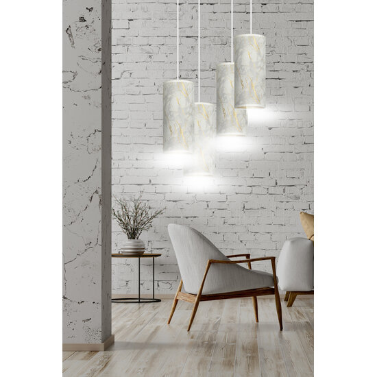 Emibig Emibig Ringsted grote ronde pendellamp met 4 kokers wit marmer 4x E27 - Perfecte verlichting voor elke ruimte