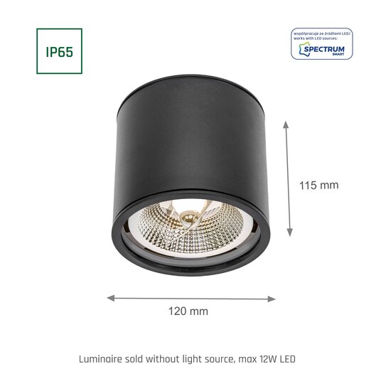 Spectrum LED Spectrum LED CHLOE AR111 GU10 IP65 ROUND BLACK - Perfect lighting for any space