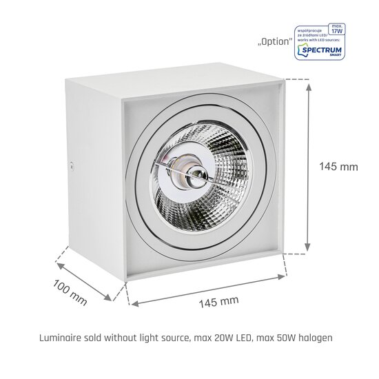 Spectrum LED Spectrum LED CHLOE AR111 GU10 IP20 SQUARE WHITE - Perfect ceiling lighting for any space