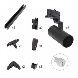 Spectrum LED SET DE ILUMINACIÓN EN RAIL: MADARA MINI 6X SPOTS + RAILS DE 3 FASES - NEGRO