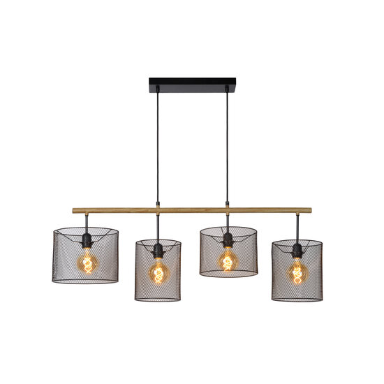 LUCIDE LUCIDE BASKETT - Pendelleuchte - 4xE27 - Schwarz - Perfekt für eine gemütliche Atmosphäre