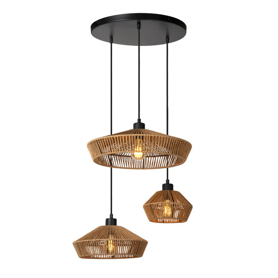 LUCIDE LUCIDE YUNKAI - Pendant Lamp - Ø 60 cm - 3xE27 - Natural - Ideal for creating a cozy atmosphere