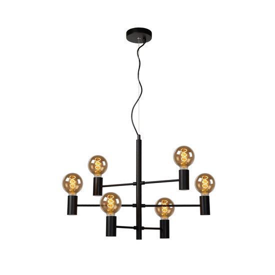 LUCIDE LUCIDE LEANNE - Lámpara Colgante - 6xE27 - Negra - Perfecta para crear un ambiente acogedor en interiores