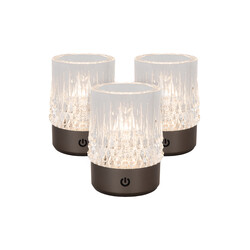 Lucide LILY - Oplaadbare Tafellamp - Accu/Batterij - Ø 8 cm - LED 3 StepDim - 1x3W 2700K/3000K - Zwart chroom - Set van 3