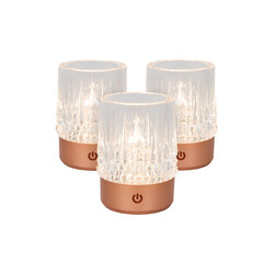 Lucide LILY - Rechargeable Table Lamp - Battery - Ø 8 cm - LED 3 StepDim - 1x3W 2700K/3000K - Copper - Set of 3