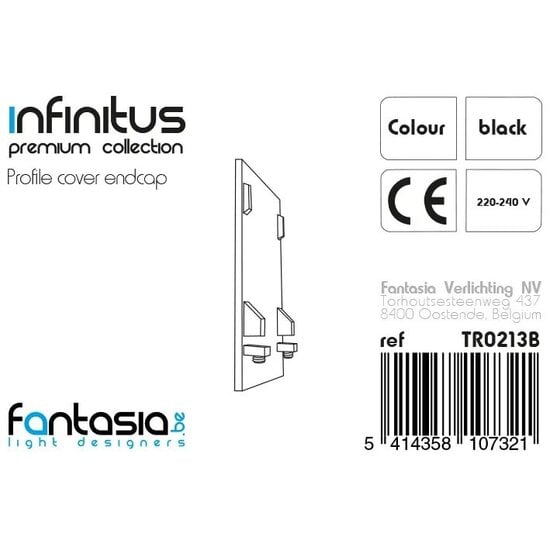 Fantasia Infinitus Endkappe schwarz, schließt das offene Ende von Aluminium-LED-Profilen der Infinitus-Serie ab.