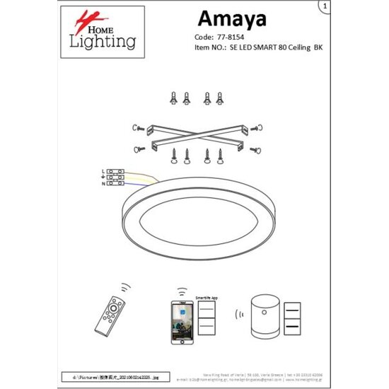Homelighting Amaya SE LED 80 - Lámpara de techo negra moderna y inteligente