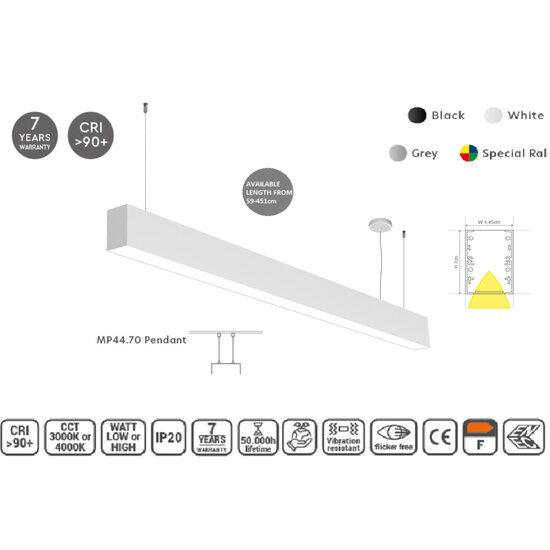 Masterlighting Homelighting MP44.70P-171-H-3-O-OF-WH 44.5x70mm 171cm - Iluminación ideal para espacios industriales
