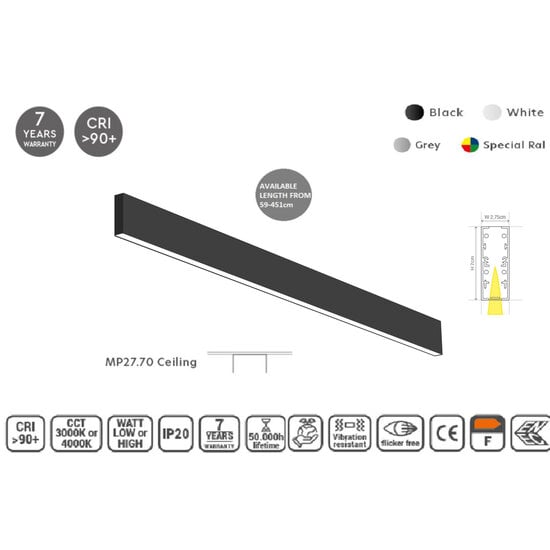 Masterlighting Homelighting MP27.70C-255-S-3-O-OF-BL 27.5x70mm 255cm - Perfecte verlichting voor industriële ruimtes