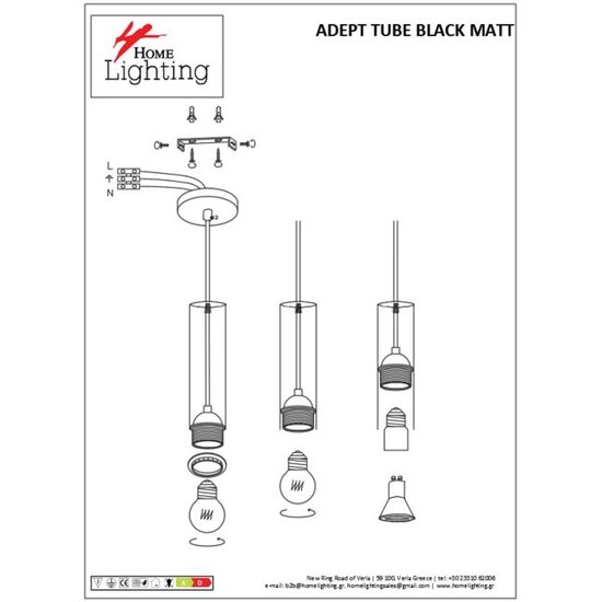 Homelighting Adept Tube SE21-BL-5 - Lampe suspendue moderne pour un éclairage stylé
