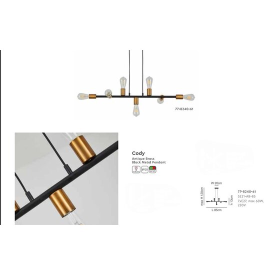 Homelighting SE21-AB-85 CODY ANTIQUE BNRASS & BLACK METAL PENDANT - Crea una atmósfera industrial en tu hogar