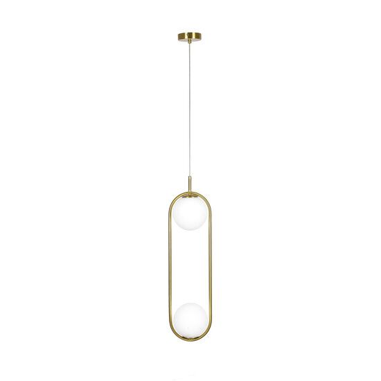 Homelighting Prato SE 110-2 - Zwei Licht goldene Pendelleuchte mit opalen Gläsern