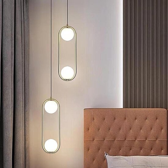 Homelighting Prato SE 110-2 - Zwei Licht goldene Pendelleuchte mit opalen Gläsern