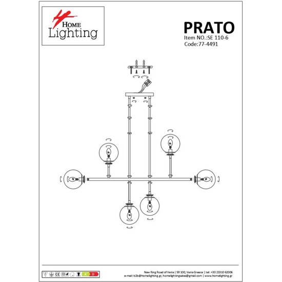 Homelighting Prato SE 110-6 - Lámpara colgante moderna con 6 vidrios opales