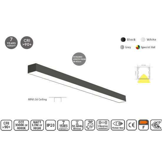 Masterlighting Homelighting MP61.56C-283-S-3-O-OF-BL 61.5x56mm 283cm - Iluminación ideal para espacios industriales