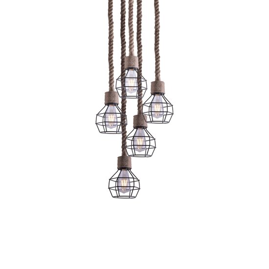 Homelighting GRENADE-5 - Lámpara colgante industrial con cuerda y metal negro