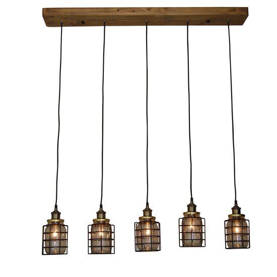 Homelighting Okda Rail HL-2248JG-5P - Suspension avec bocaux et base en bois