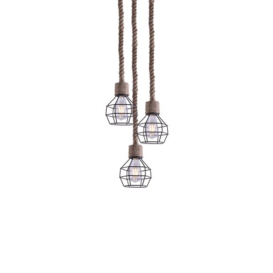Homelighting GRENADE-3 - Suspension industrielle avec corde et métal noir