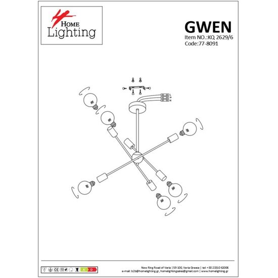 Homelighting Gwen KQ 2629/6 - Moderne zwarte hanglamp voor sfeervolle verlichting