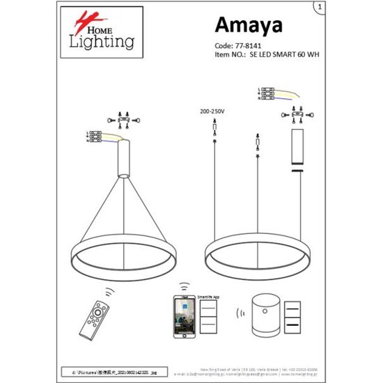 Homelighting Amaya SE LED 60 - Moderne schwarze smarte Pendelleuchte