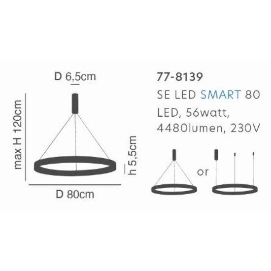 Homelighting Amaya SE LED 80 - Lámpara colgante inteligente negra moderna