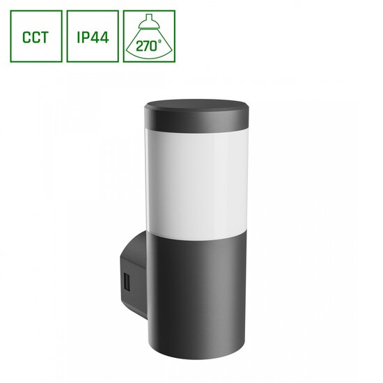 Spectrum LED STELLA COLUMN WALL GU10 6W CCT 230V 270DEG IP44 IK08 100X120X245MM BLACK ROUND FACADE LAMP - Perfect voor moderne gevelverlichting