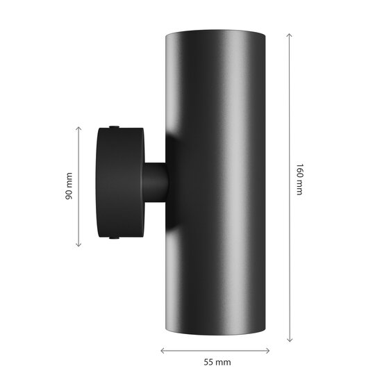 Spectrum LED SQUALLA VARIOSA TUBO 2XGU10 SCONCE 230V IP20 55X160X90MM BLACK ROUND - Creëer een sfeervolle ambiance in uw ruimte